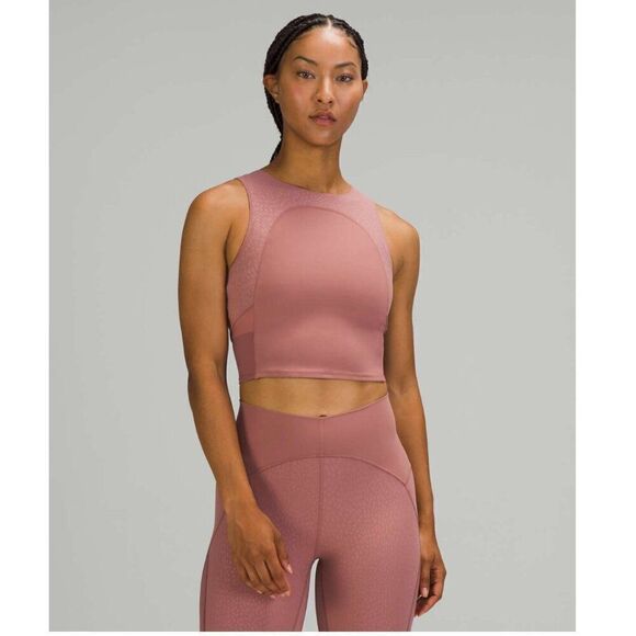 Lululemon Nulu High Neck Crop Tank Top Mauve Pink Women's 8 Yoga Running - Picture 1 of 7